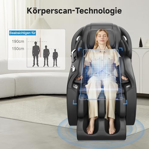 Bild 5 - Real Relax massagesessel ganzkörpermassage mit wärmefunktion, Zero Gravity 3D-Robotische Hände SL Track Shiatsu-massagestuhl Liegefunktion und Rückenheizung, Body Scan, Bluetooth, Fußrolle, Schwarz