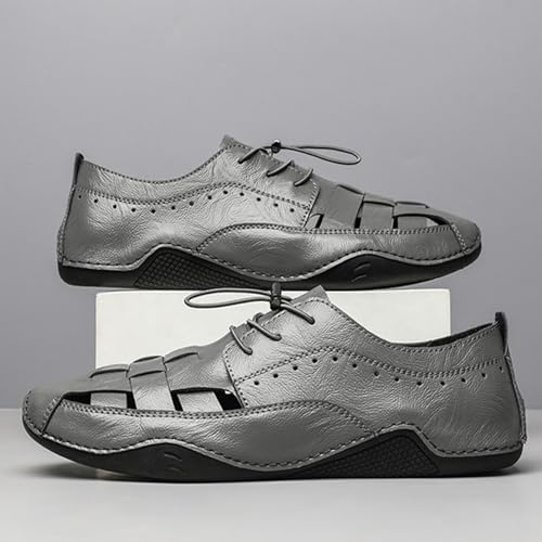 Men's Lace Up Handmade Fashion Sport Sandals, Closed Toe Casual Summer Fisherman's Shoes, Weave Soft Beach Shoes(Gray,6)3
