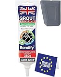 BONDIFY Waterproof Dark Grey Grout Reviver Ready Mixed, 380g FAST DRYING Anti Mould Waterproof Grout Repair Kit Dark Grey Tile Grout for Patio, Shower, Bathroom, Window, Quick Drying Gap Filler