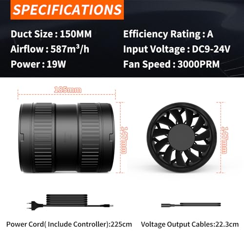 FanGoFast 6 Inch Inline Duct Fan 345CFM Airflow with Stepless Speed Control Low Noise Energy Saving Ventilation Booster Fan for Grow Tents,Workshops,Basements by FanGoFast - Image 2
