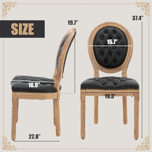 SoarFlash-French-Dining-Chairs-Set-of-4-Vantage-Dining-Chair-with-Round-Back-Farmhouse-Country-PU-Leather-Dining-Chair-for-KitchenBedroomBlack SoarFlash French Dining Chairs Set of 4 Vantage Dining Chair with Round Back Farmhouse Country PU Leather Dining Chair for KitchenBedroomBlack
