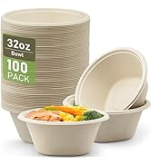 Disposable Paper Bowls 32oz Heavy Duty, 100 Pack Eco-Friendly Compostable Bowls, Party Serving Bo...