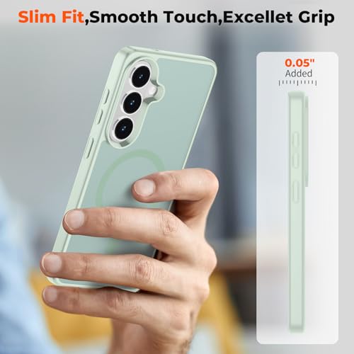 Image of SUPFINE Magnetic for Samsung Galaxy S26 Plus Case with Screen Protector, (Built-in Magnets) (Military Grade Drop Protection) Slim Translucent Shockproof Phone Case,Light Green
