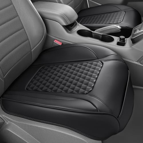 Image of CAR PASS 2 Pack Leather Bottom Car Seat Covers Front Seat Cushion Cover, Anti-Slip and Wrap Around the Bottom, Car Seat Protector Universal Fit for Most Cars, SUVs, and Trucks, 2Pcs Black