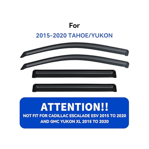 Image of Window Visors Rain Guards Shield for 2015-2020 Chevy Tahoe /GMC Yukon(Not for XL or Denali), Out-Channel Window Wind Deflectors Vent Rain Visors Shades for 15-20 Cadillac Escalade(Not for ESV)