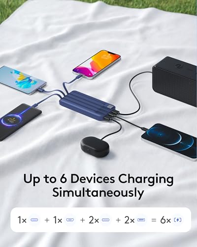 Image of Orfeika Portable Phone Charger, 10000mAh Portable Charger 22.5W Fast Charging Power Bank with Built-in Cables, Travel Essential Battery Pack Compatible with iPhone, Samsung, Google, iPads, etc