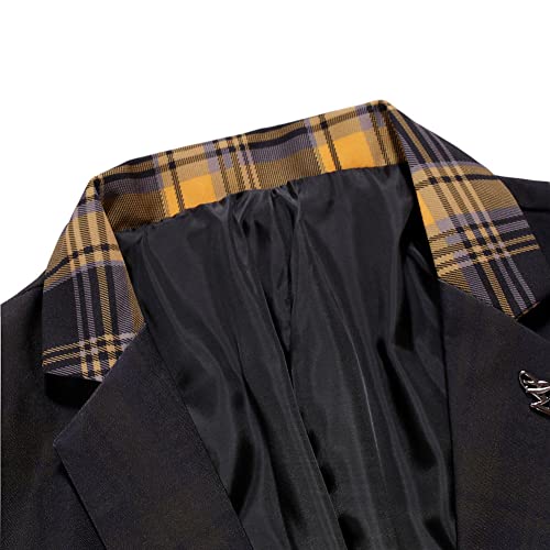 Mens One Button Blazers Jacket Patchwork Checked Business Casual Sports Coat3