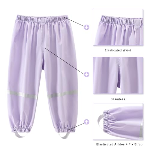 Dioshark Regenhose Mädchen wasserdichte Matschhose Baby Kleinkind Sommer Lila Dünn Buddelhose mit Reflektor Regenlatzhose Ohne Träger Gefüttert Leichte Atmungsaktive Fahrrad für Alter 1-2 Jahre