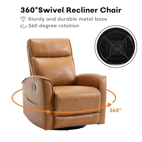 HAOMARKETS Swivel Rocker Recliner Chair, Manual Faux Leather Glider Rocking Recliners for Adults, 360° Swivel Nursery Reclining Sofa with Storage Pocket - Thumbnail 4