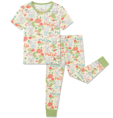 NewSeed Kids 2-Piece So Soft 2-Piece Playtime Set – Short Sleeve Crew Neck Top with Matching Leggings, Little to Big Kids (Cute rabbit, 2Y)