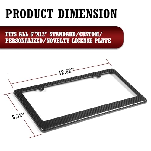 Image of Carbon Fiber License Plate Frames-One Pack Black Front & Rear Black License Plate Holder with Mount Hardware Screws Caps Rattle Proof Pads 2Holes 1Pcs Real Carbon Fiber License Plate Frame