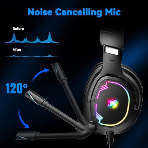 Jimonyer Gaming Headset for PS5 PS4 Xbox Series X|S PC Switch, 7.1 Surround Sound Over Ear Headphones with Noise Canceling Mic, RGB LED Light, Soft Memory Earmuffs Headset for Gaming or Work (Blue) - 3