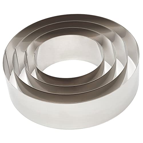 Juvale 4 Pieces Stainless Steel Cake Rings For Baking, Round Metal Cake Cutting Rings For Bakery Supplies, Pastries, Mousse, Pancakes, Fruit Tarts (4 Sizes, 6/8/10/12-Inch) #TOP22