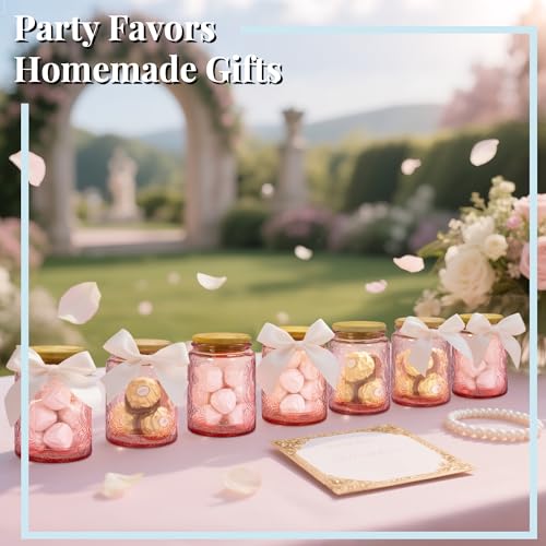 LINGSHINE 8oz Decorative Glass Jars with Airtight Bamboo Lids (Pink - 12pc), Vintage Food Storage Containers, Home Décor Candle Making Parties Wedding Baby Shower Favors Gift by LINGSHINE - Used condition - Image 7