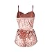 RUEWEY Women Sexy Strappy Babydoll Lingerie Satin Pajama Set Camisole with Shorts 2 Piece Sleepwear (XL, T-Pink)