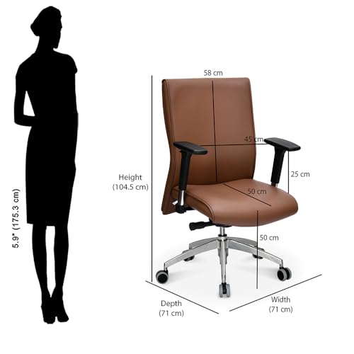 Image of Nilkamal Command Mid Back Leatherette Office Chair|Assembly Required|Adjustable Height & Armrest|Ergonomic Home Office Chair |Tan