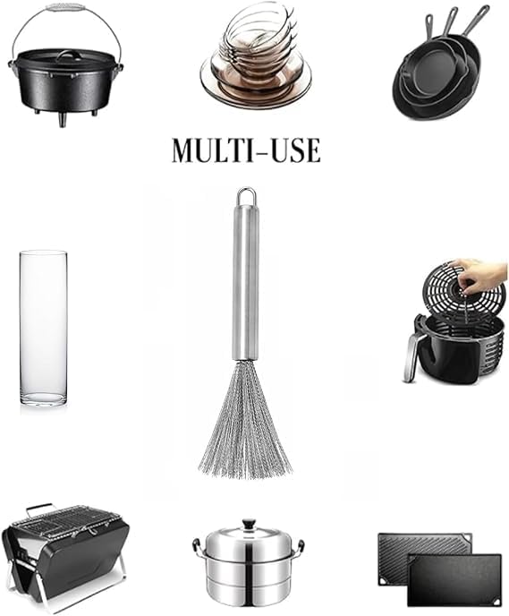 PREZONE Multipurpose Durable Stainless Steel Pots Pans Cleaning Brush with Handle Steel Scrubber for Kitchen Dishes Pots Pans Sink Cleaning - (Pack of 1) 3