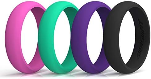Swagmat Silicone Wedding Rings, 4 Pack Wedding Bands for Women (Pink, Turquoise, Black, Purple, Size 8)