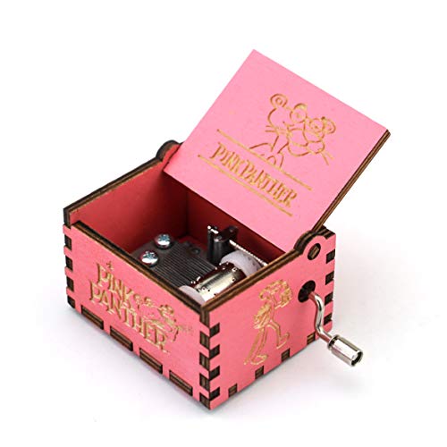 Pink Panther Music Box Hand Crank Carved Wooden Musical Box,Musical Gift,Play Pink Panther Theme,Pink