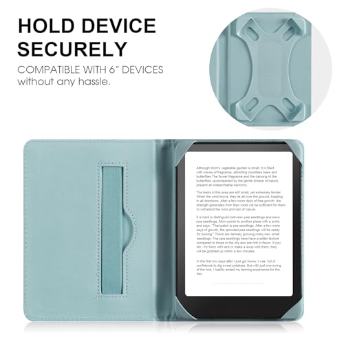 Image of HoYiXi Universal Case for 6 inch Kindle eReader Compatible with Paperwhite(2015 /2018) /Pocketbook and Tolino /Kobo Clara HD,6 inch eReader Protective Case Cover Elastic Rope,Blue Flowers