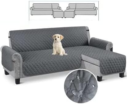 googgoing Sofa Slipcover, L Shape Sofa Cover Sectional Couch Cover Chaise Lounge Slip Cover Reversible Waterproof Sofa Cover Furniture Protector Cover for Pets Kids Children Dog Cat(Dark Grey,Small)