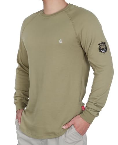 Image of BOCOMAL FR Shirt 7oz Heavyweight Flame Resistant Shirts for Men Fire Retardant Long Sleeve Crew Work Shirts CAT2