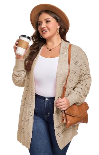 Women's Plus Size Crochet Cardigan Kimonos Boho Long Sleeve Oversized Summer Open Front Knitted Sweater Tops3