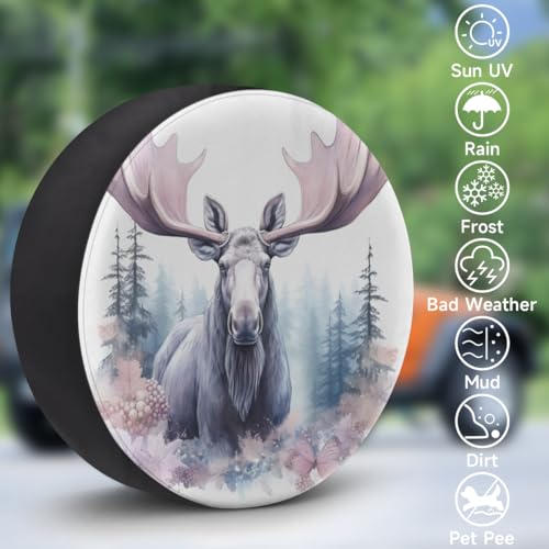 Image of Spare Tire Cover for RV Trailer, Moose Deer Nature Tire Covers Universal Fit for Travel Trailer Camper Jeep RV SUV Truck Waterproof Wheel Cover (16 inch for Diameter 29 inch - 31 inch)