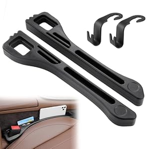 YANGUN 2Pcs Car Seat Gap Filler, Soft Foam Seat Gap Filler, Car Seat Crevice Gap Filler, Car Gap Filler with 2 Car Seat Hooks, Prevents Falling Items, Wipeable Waterproof (Black)