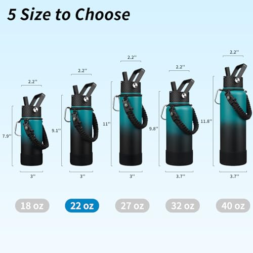 Image of BJPKPK 22oz Insulated Water Bottle with 3 Lids, Straw Lid & Handle