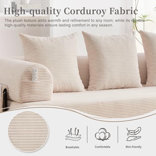 Sofá de compresión plegable para salones pequeños con bolsillos laterales beige 7