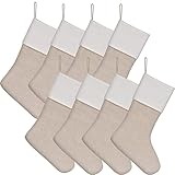 WANZELONYO Christmas Stocking 18 Inch 8 Pack Light Linen Hanging Xmax Personalized Stockings Bulk for Sublimation Blanks