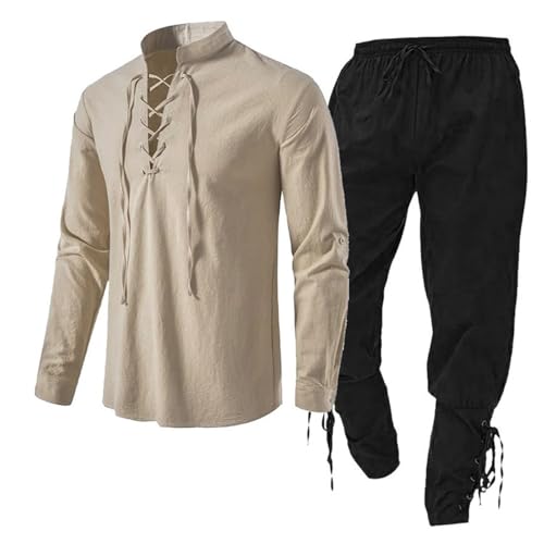 Costume médiéval homme en lin avec chemise pirate et pantalon viking ample