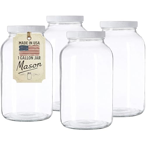 kitchentoolz 1 Gallon Glass Jar Wide Mouth with Airtight Foam Lined Plastic Lid - Large Mason Jar for Fermenting Kombucha Kefir - Storing and Canning (4)