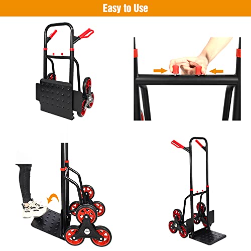RedSwing Stair Climber Hand Truck Dolly, Stair Climbing Cart for Shopping, Heavy Duty Stair Climber Dolly with Adjustable Telescoping Handle，6 Durable Rubber Wheels, 330LBS Capacity,Red by RedSwing - Image 7