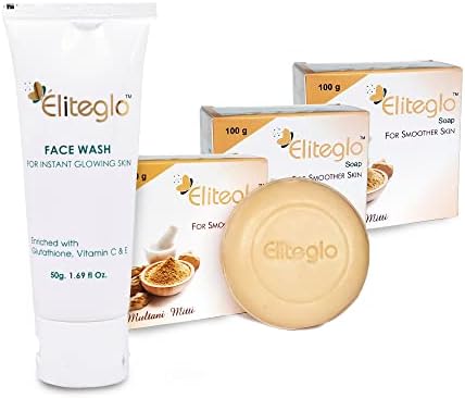 ELITEGLO ONE GLUTATHIONE FACE WASH AND MULTANI MITTI THREE SOAP COMBO