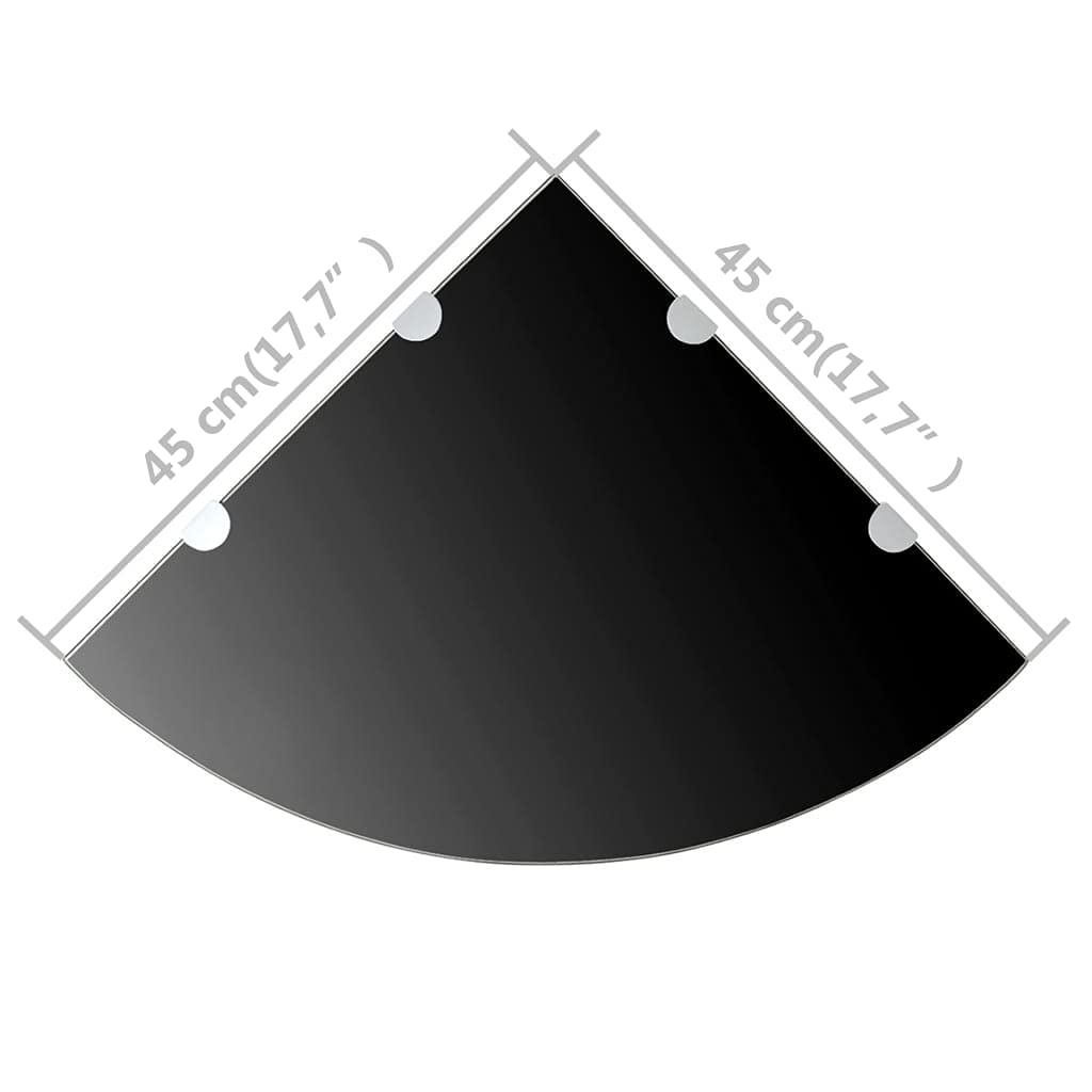 Mensole ad angolo, mensole a parete galleggianti Scaffali Angolari 2 pz Supporti Cromati e Vetro Nero 45x45 cm Adatte per camere da letto, bagni, cucine, soggiorni, uffici, sale giochi