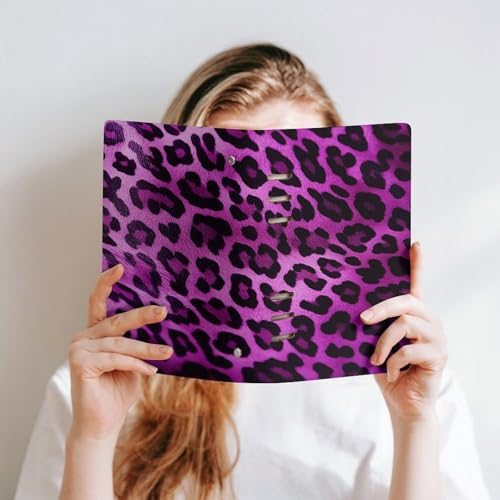 Cuaderno de piel sintética A5 de leopardo morado de alta calidad con 6 anillas 6
