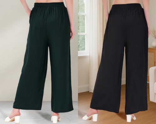 Image of Buy That Trendz Palazzo Pants for Women Rayon Elasticated Regular Fit Flared Wide Leg M to 6XL Pack of 2