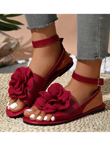 Image of Verdusa Women's 3D Flower Sandals Open Toe Ankle Strap Vacation Flat Sandals