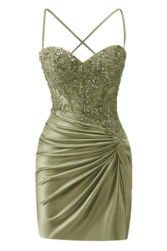 Lace Appliques Homecoming Dresses 2025 Spaghetti Straps Corset Satin Tight Backless Short Prom Dresses for Teens