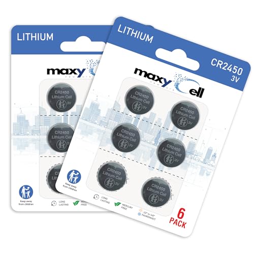MaxyCell 2450 CR2450 Lithium Coin Cell Battery 3V High-Capacity Long-Lasting Reliable Power for Watches, Key Fobs, Fitness Trackers, Medical Devices, Thermometers, Leak-Proof Design DL2450 (12 Pack)
