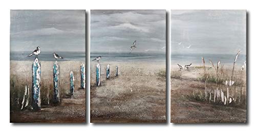 Beach Bird Canvas Wall Art 3 Panel Seascape Prints Ocean Oil Painting Coastal Pictures Artwork for Living Room Bedroom Home Decor 16x24inch