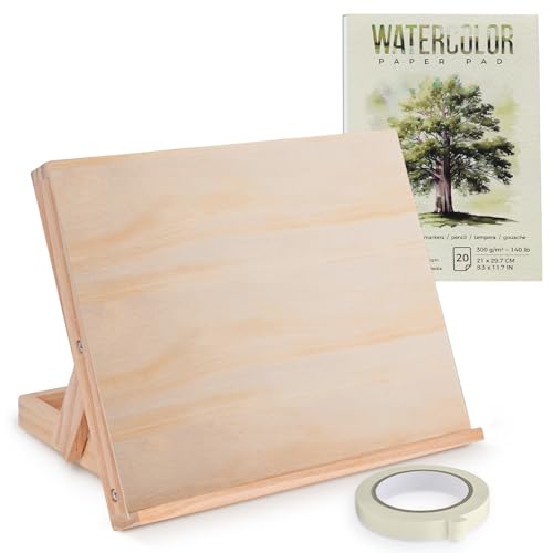 Table Easel, Easel for Painting, Wood Desk Easels for Painting, with Watercolor Pad, Masking Tape, Painting Easel for Adults Kids