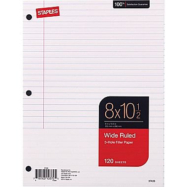 Staples Wide Ruled Filler Paper, 8