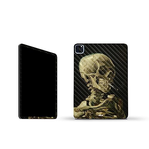 Image of MightySkins Carbon Fiber Skin Compatible with Apple iPad Pro 11 inch M2 4th Gen (2022) Full Wrap Kit - Skull with Cigarette | Protective Durable Textured Carbon Fiber Finish | Made in The USA