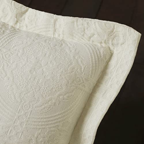 Superior Jacquard Matelasse Fleur De Lis 100% Cotton Medallion 3-Piece Bedspread Set - King, Ivory #TOP3