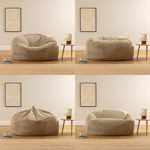 Icon Soul XXL Sitzsack Sofa für Erwachsene, Beige, Flauschiger Cordtstoff, 2 Sitzer, Bequemer Bean...