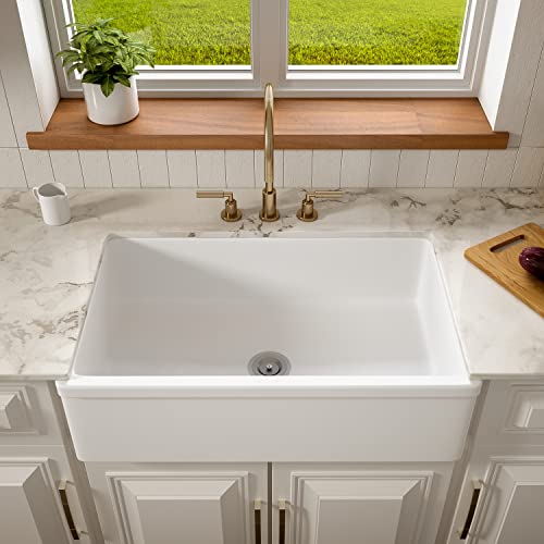 Enbol PF3320 Wende-Spüle, Bauernhaus-Spüle, Weiß, Bauernhaus, Küchenspüle, Schürze, Vorderseite, Porzellan, Einzelschale, glänzend, Bauernhof, Küchenspülen Cover