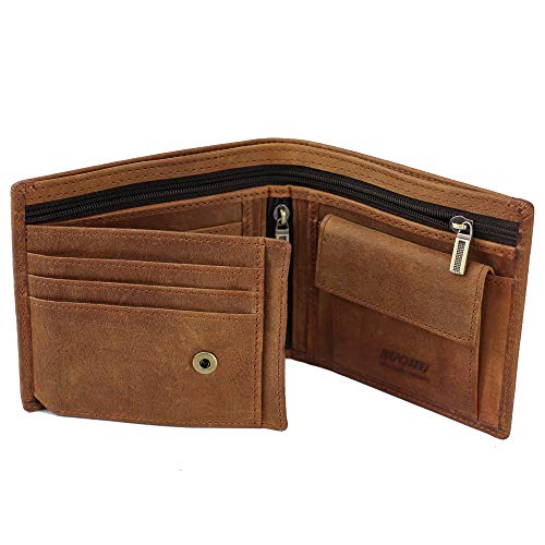 SUOHU Men's Leather Wallet Two-way Folding ID, Super Large Capacity Men's Leather Wallet Wallet Snap Buckle Belt Zipper Credit Card Holder